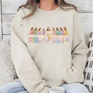 Pastel Last Supper Graphic Sweatshirt - Cream